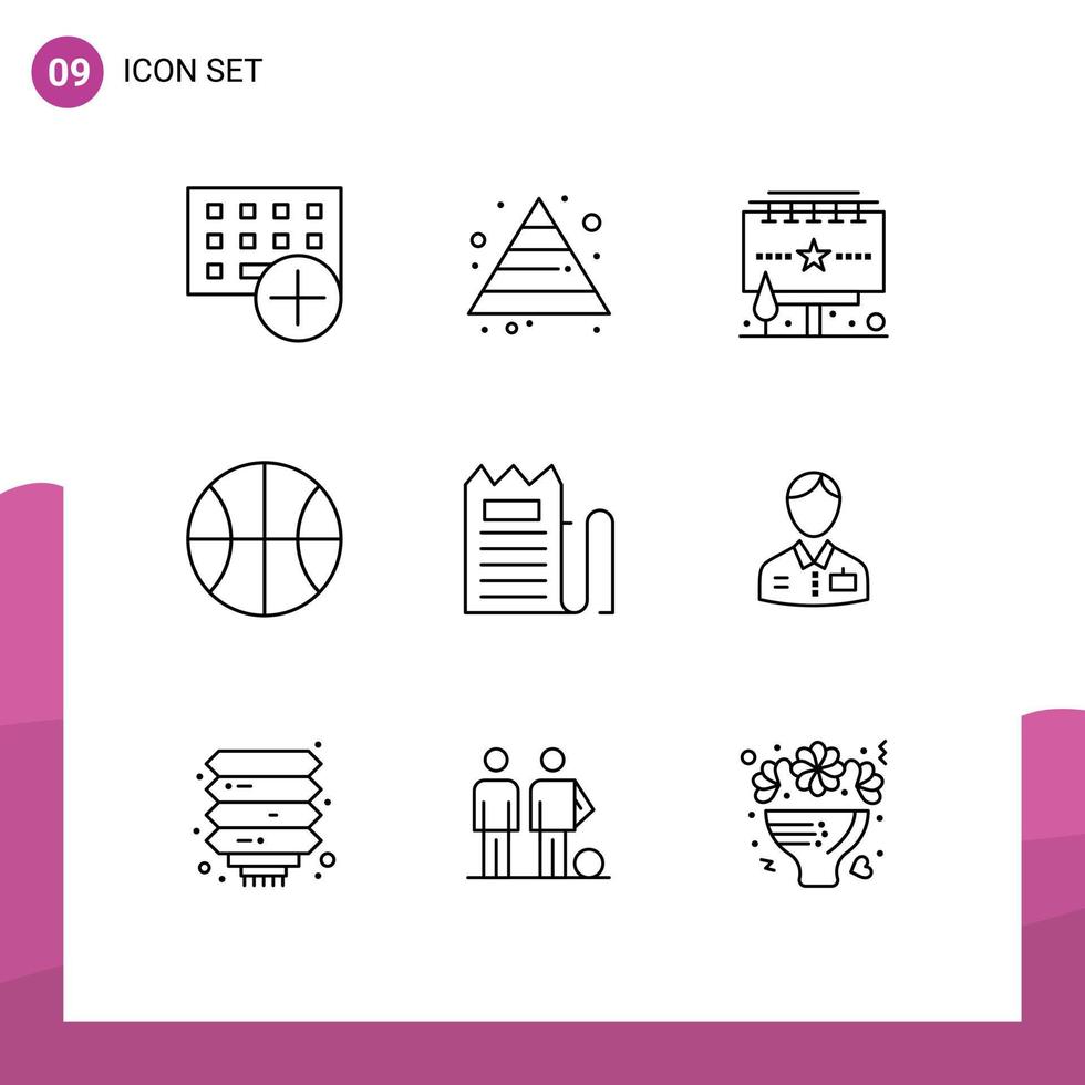 Group of 9 Outlines Signs and Symbols for invoice checkout ads web basic Editable Vector Design Elements