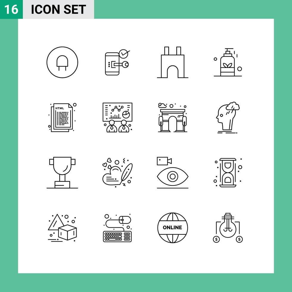 16 User Interface Outline Pack of modern Signs and Symbols of spa massage security beauty fortress Editable Vector Design Elements