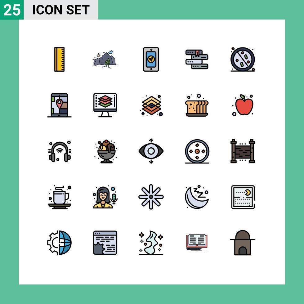 25 Thematic Vector Filled line Flat Colors and Editable Symbols of antibacterial anti mobile study education Editable Vector Design Elements