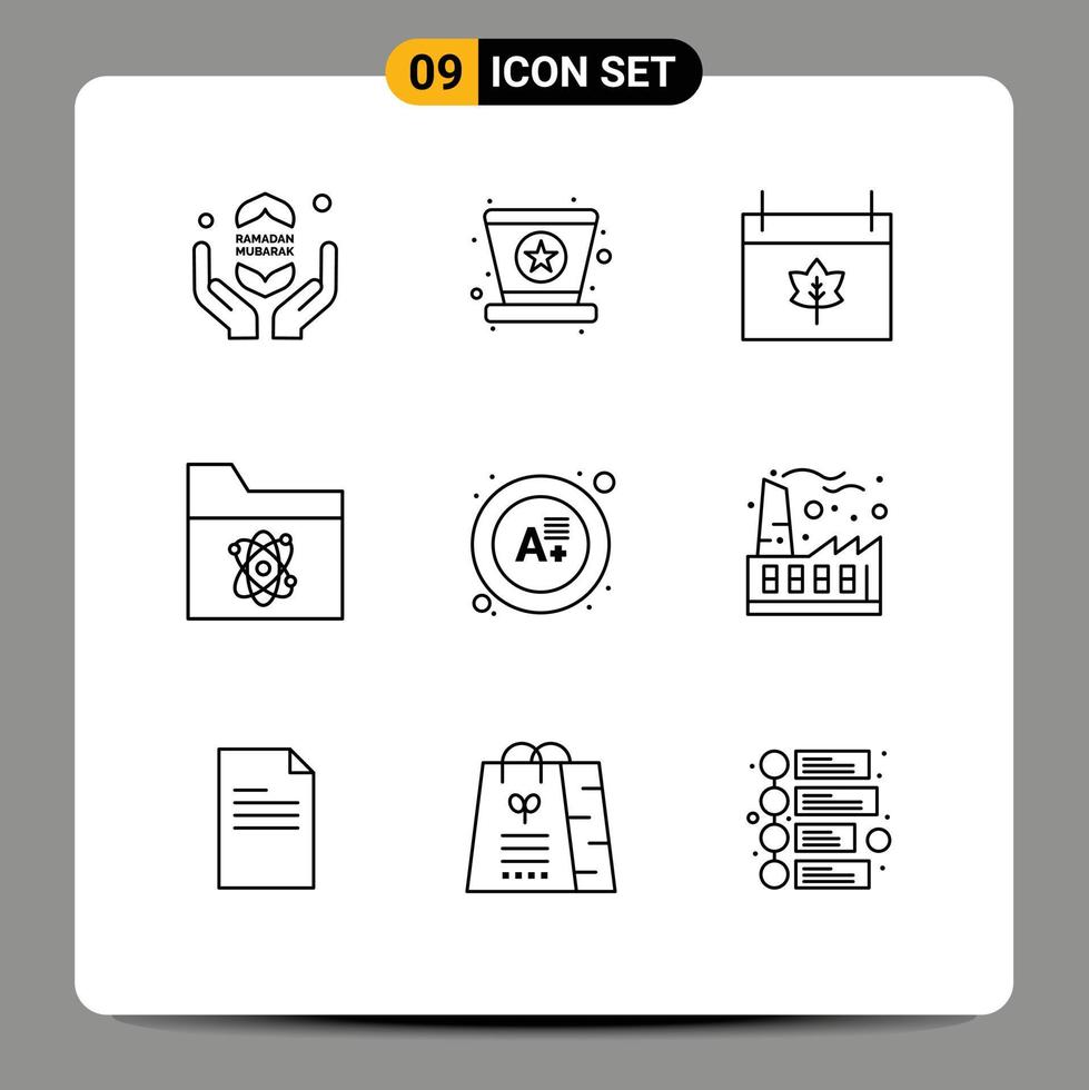 Pack of 9 Modern Outlines Signs and Symbols for Web Print Media such as grade space autumn science atom Editable Vector Design Elements