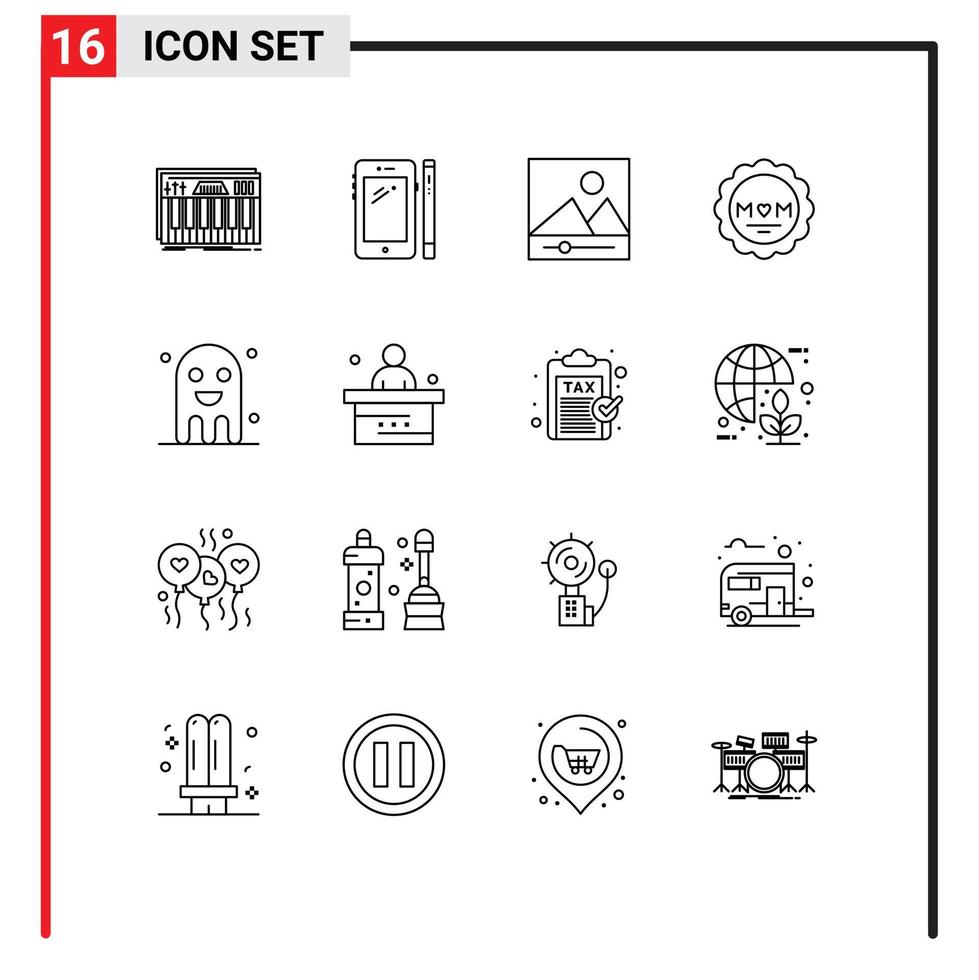 Mobile Interface Outline Set of 16 Pictograms of celebration mother huawei love photos Editable Vector Design Elements