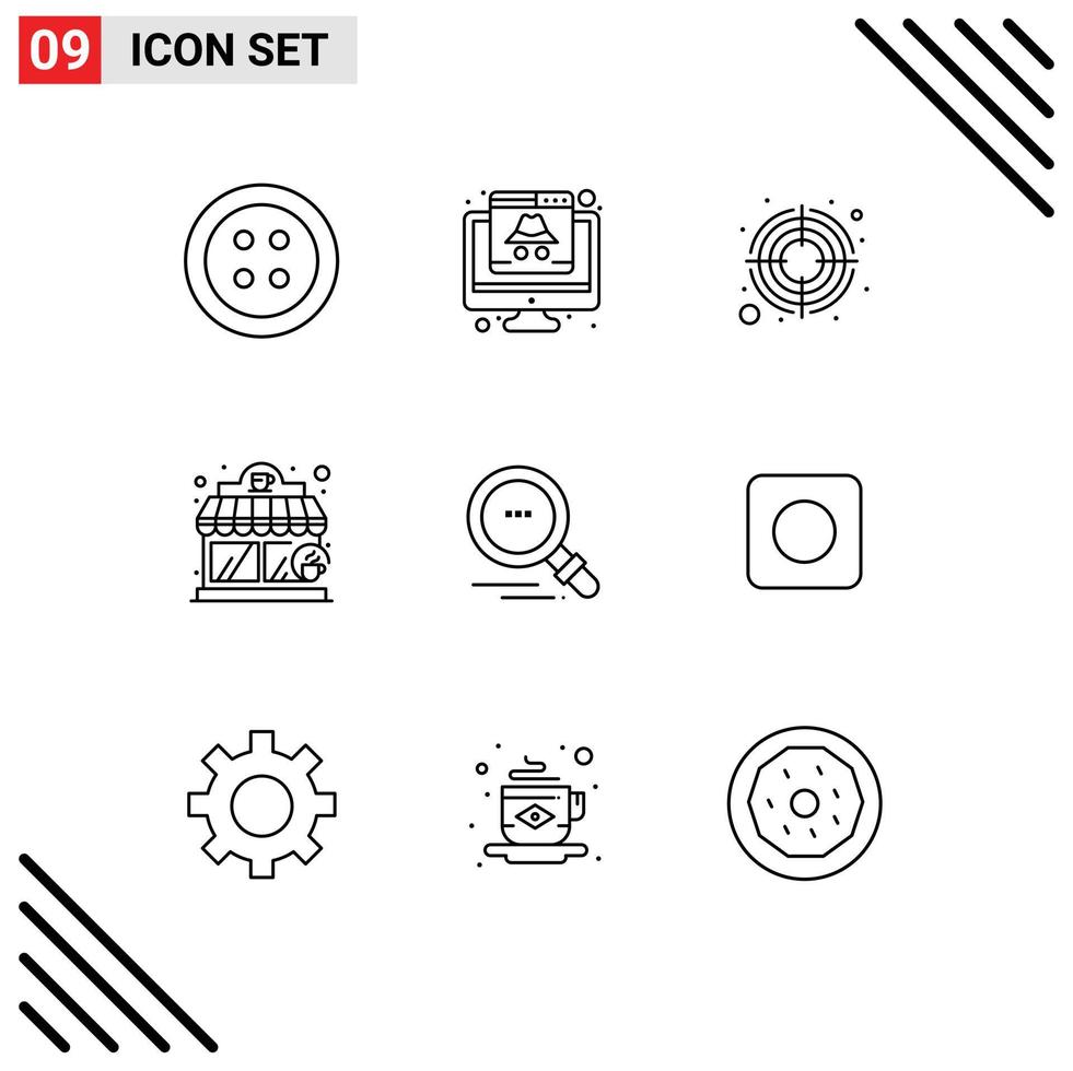 9 Thematic Vector Outlines and Editable Symbols of motivation search focus shop coffee house Editable Vector Design Elements