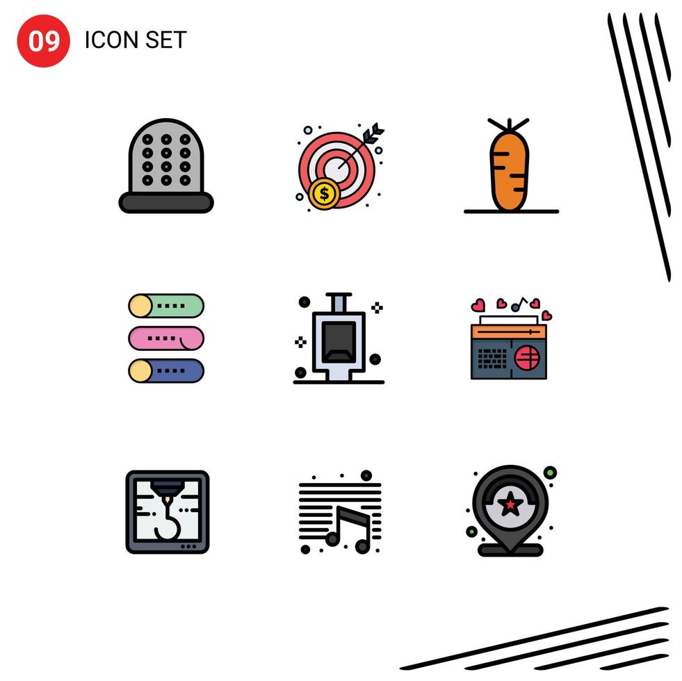 Universal Icon Symbols Group of 9 Modern Filledline Flat Colors of fm radio setting room urinal Editable Vector Design Elements