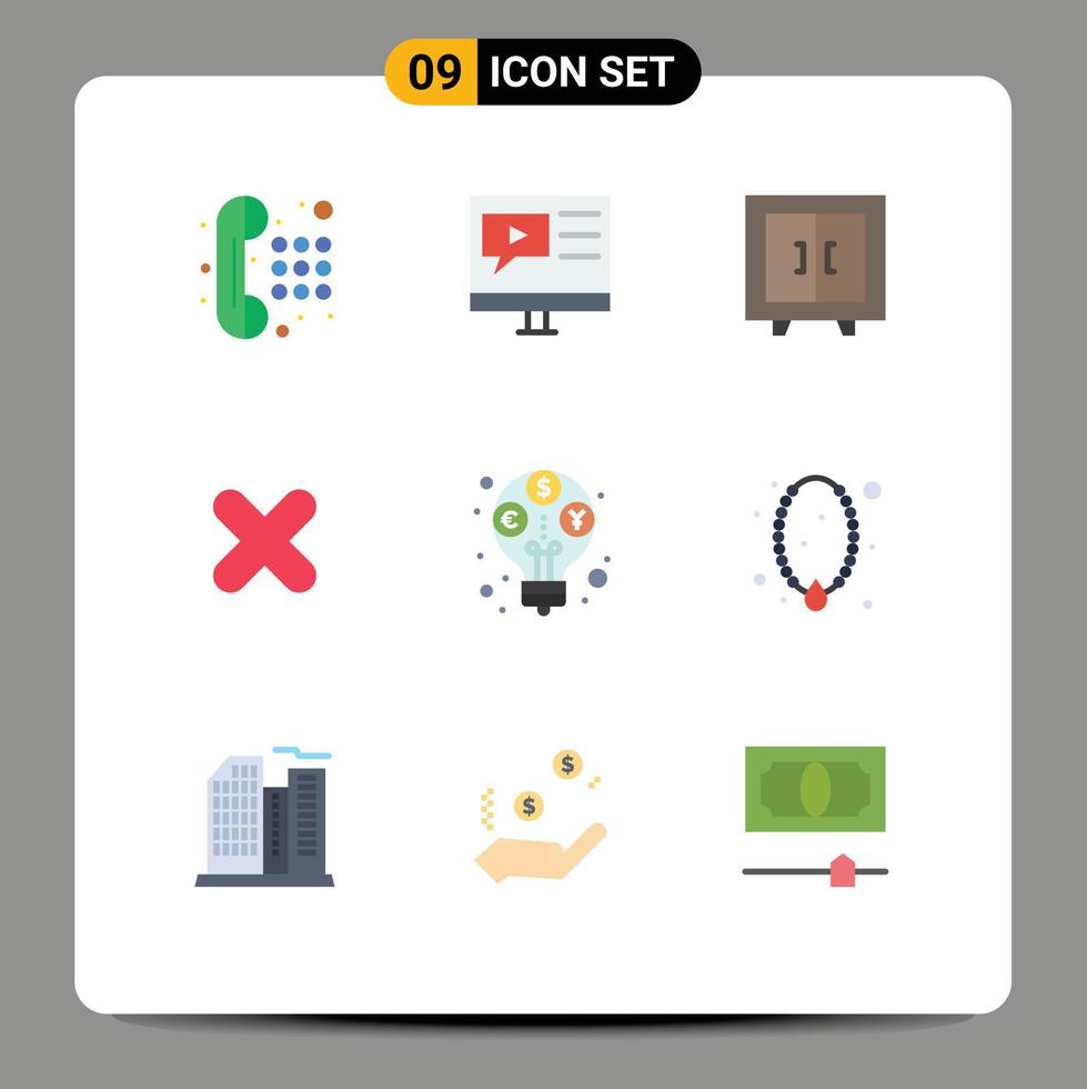 conjunto moderno de 9 colores planos y símbolos tales como elementos de diseño de vectores editables de escuela de cancelación de video de cierre de ingresos