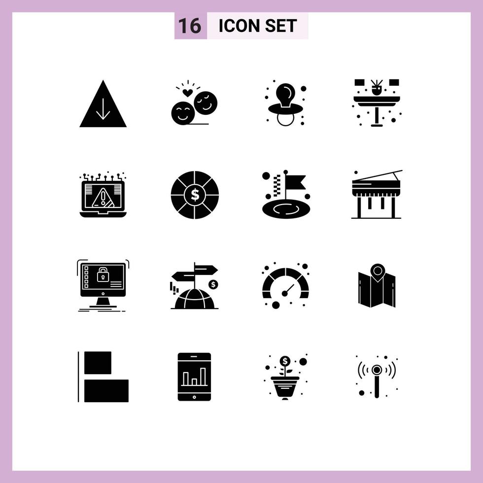 Set of 16 Modern UI Icons Symbols Signs for cyber connection baby table flower Editable Vector Design Elements