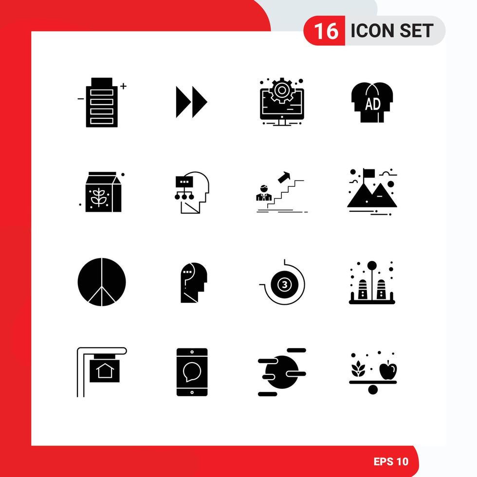 16 Thematic Vector Solid Glyphs and Editable Symbols of pack brian business ab elementary Editable Vector Design Elements