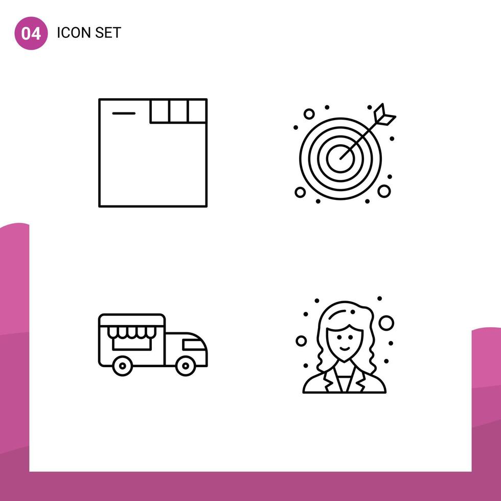 4 Universal Filledline Flat Colors Set for Web and Mobile Applications browser academic bulls eye ice cream researcher Editable Vector Design Elements