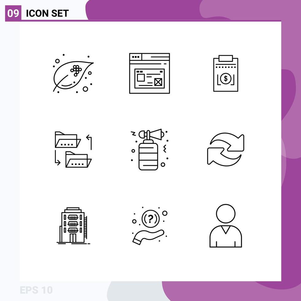 Group of 9 Outlines Signs and Symbols for sharing file design document money Editable Vector Design Elements