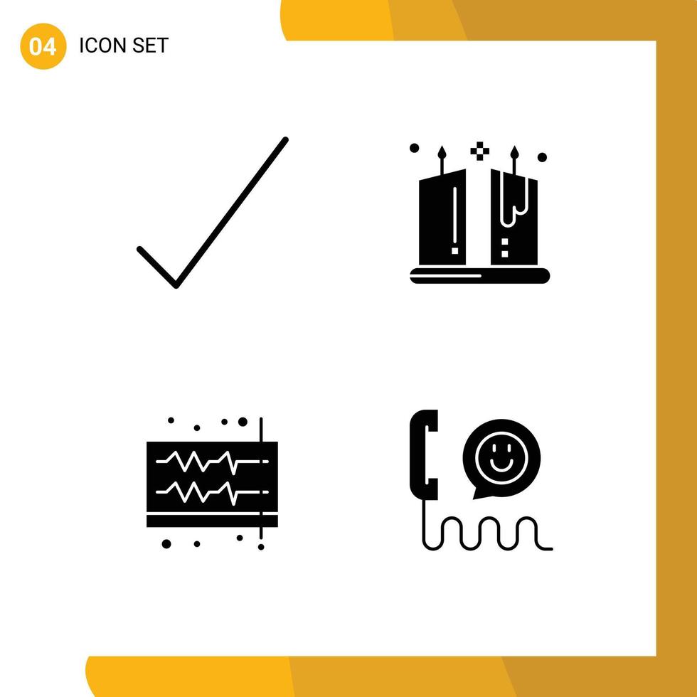 conjunto de 4 iconos modernos de la interfaz de usuario signos de símbolos para verificar el sonido de la vela elementos de diseño vectorial editables de ondas ornamentales vector