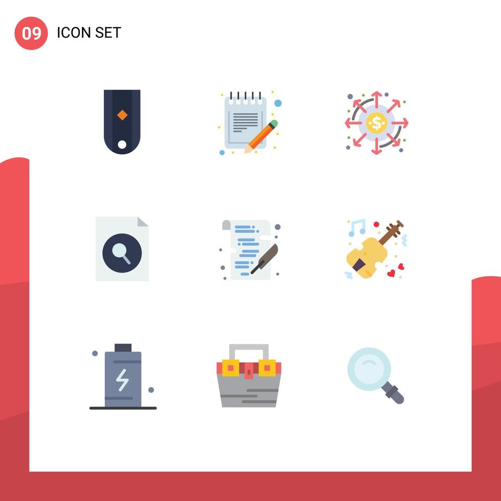 9 Universal Flat Colors Set for Web and Mobile Applications search document schedule payments finance Editable Vector Design Elements