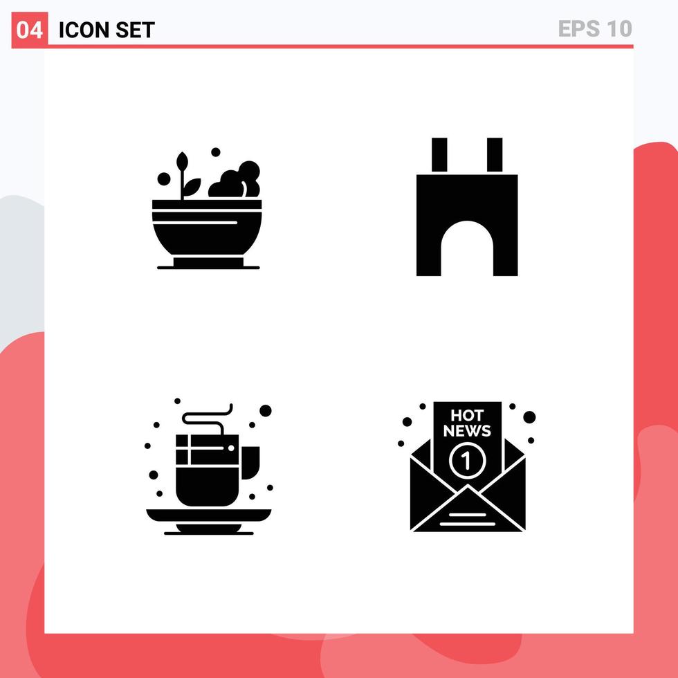 4 Thematic Vector Solid Glyphs and Editable Symbols of hospital autumn soup castle tower cup Editable Vector Design Elements