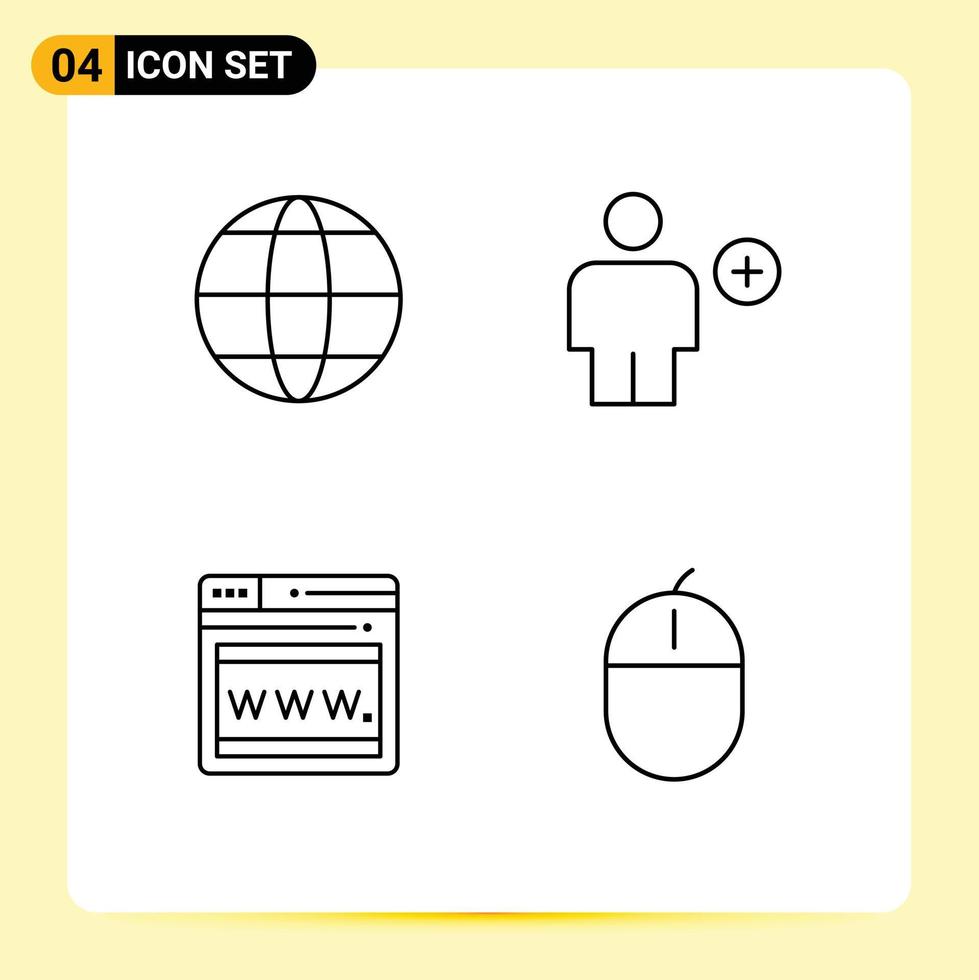 Line Pack of 4 Universal Symbols of world web add human computers Editable Vector Design Elements