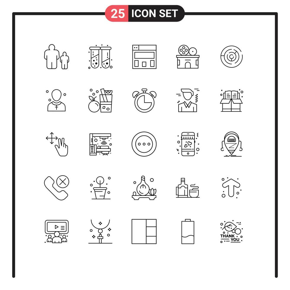 Pictogram Set of 25 Simple Lines of target arrow graphics design puzzle theater Editable Vector Design Elements