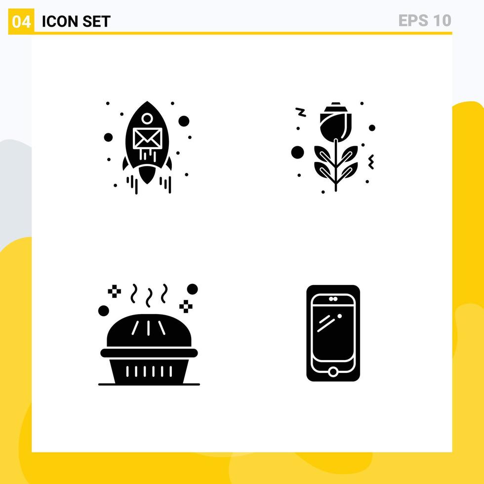 Set of 4 Commercial Solid Glyphs pack for email holiday seo rose pumpkin pie Editable Vector Design Elements