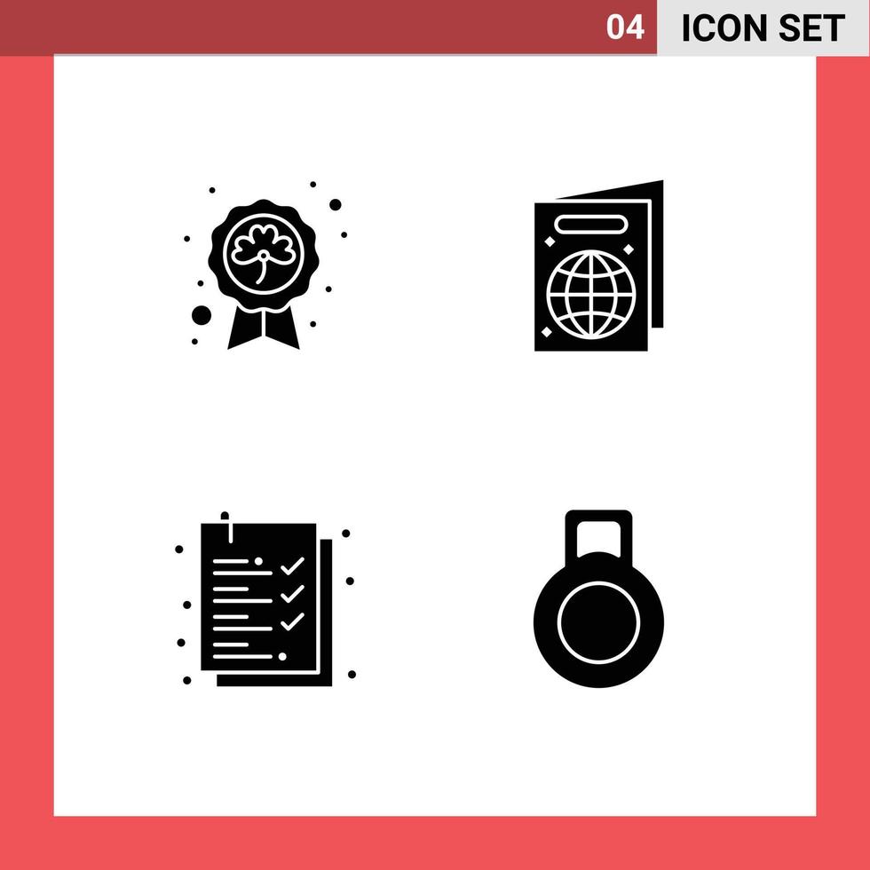 Set of 4 Commercial Solid Glyphs pack for day clipboard saint pass dumbbell Editable Vector Design Elements