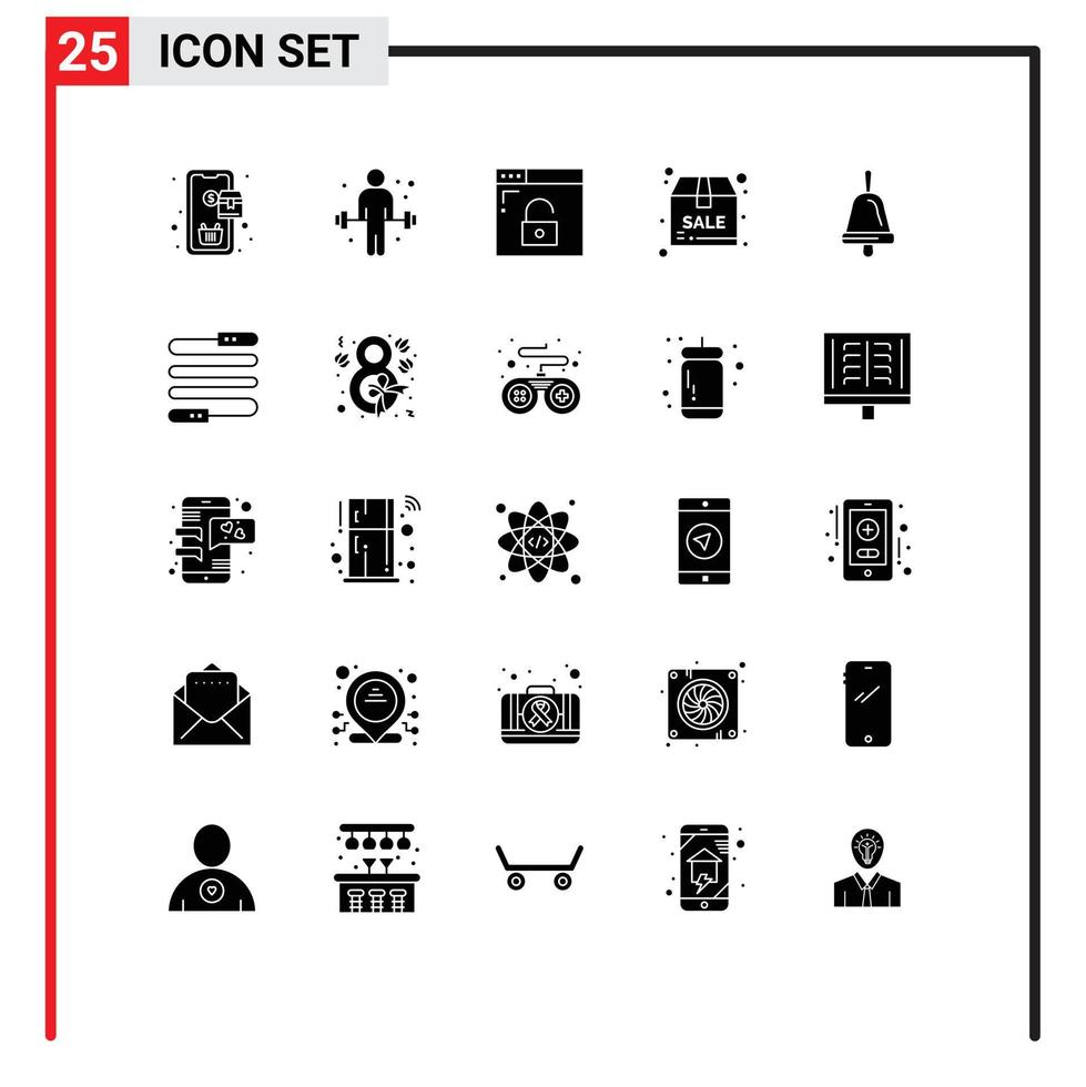 Group of 25 Modern Solid Glyphs Set for education discount browser sale package Editable Vector Design Elements