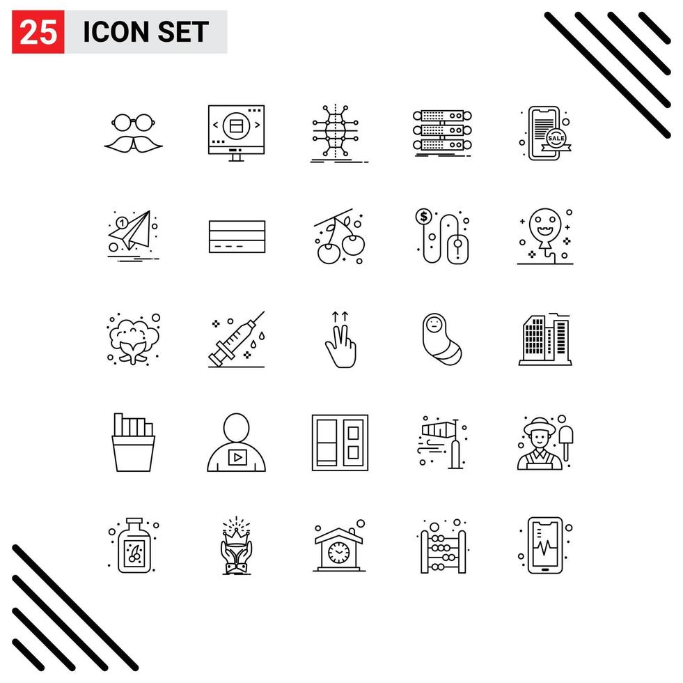 Modern Set of 25 Lines and symbols such as rack server shopping smart infrastructure Editable Vector Design Elements