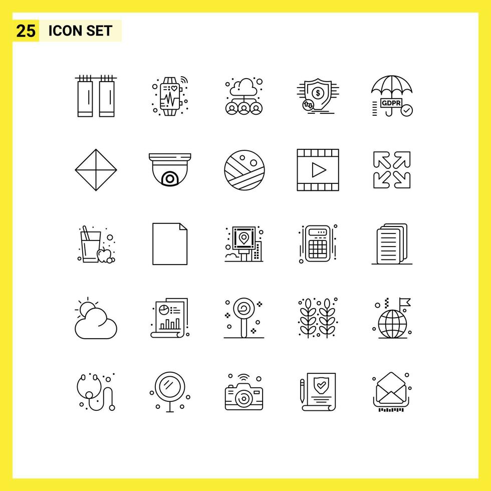 Universal Icon Symbols Group of 25 Modern Lines of gdpr secure group money finance Editable Vector Design Elements