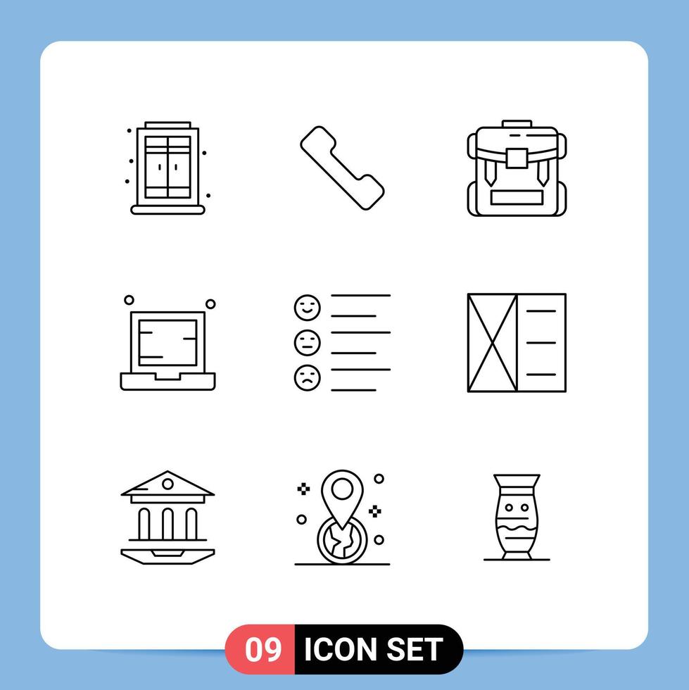 Set of 9 Commercial Outlines pack for list notebook zipper laptop device Editable Vector Design Elements
