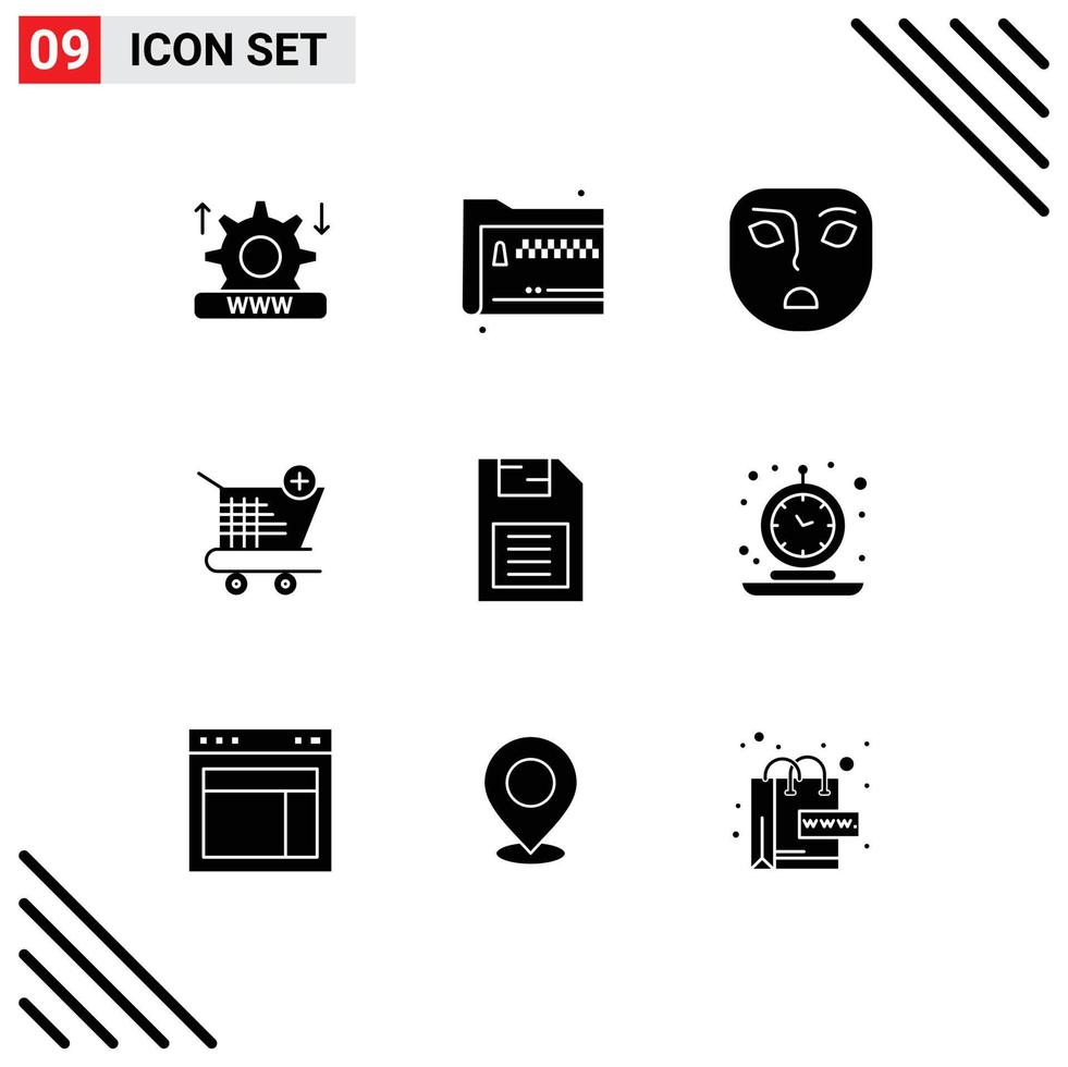 9 Solid Glyph concept for Websites Mobile and Apps memory chip shopping zip shop cart Editable Vector Design Elements