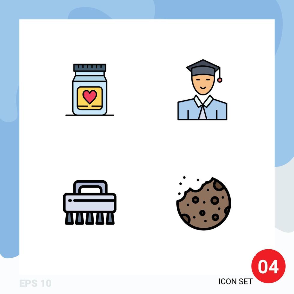 Modern Set of 4 Filledline Flat Colors Pictograph of medicine cleaning wedding graduate bake Editable Vector Design Elements