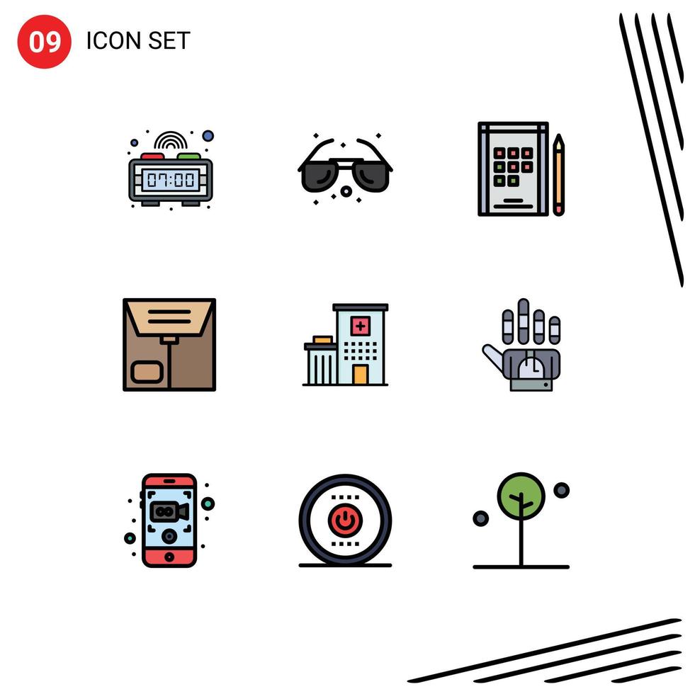 Set of 9 Commercial Filledline Flat Colors pack for tracking clinic notebook building package Editable Vector Design Elements
