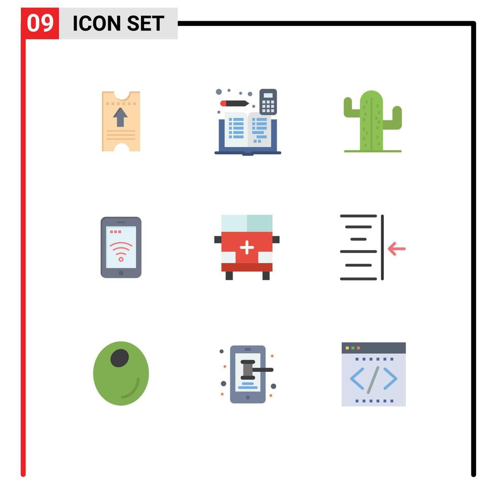 9 signos universales de color plano símbolos de servicio de ambulancia signo de libro elementos de diseño vectorial editables americanos vector