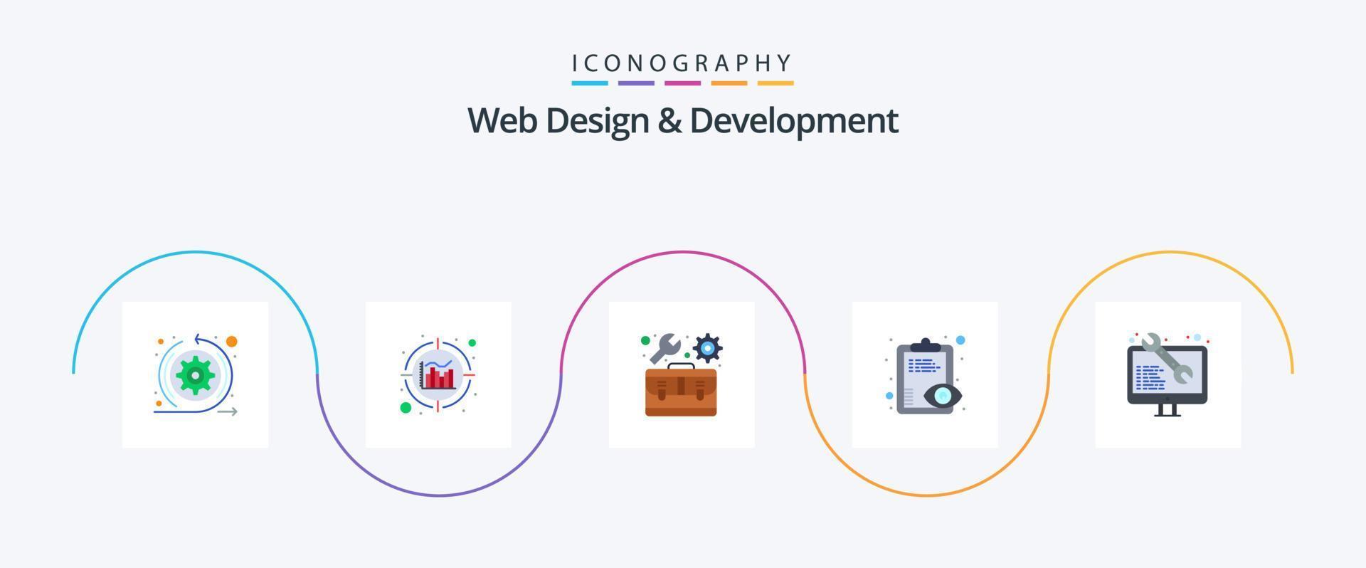 Web Design And Development Flat 5 Icon Pack Including web. coding. repair. clipboard. overview vector