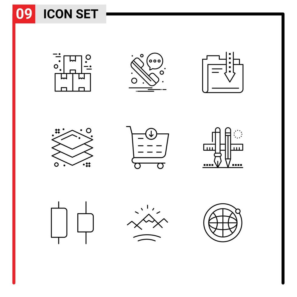 Pack of 9 Modern Outlines Signs and Symbols for Web Print Media such as checkout layers archive layer file Editable Vector Design Elements