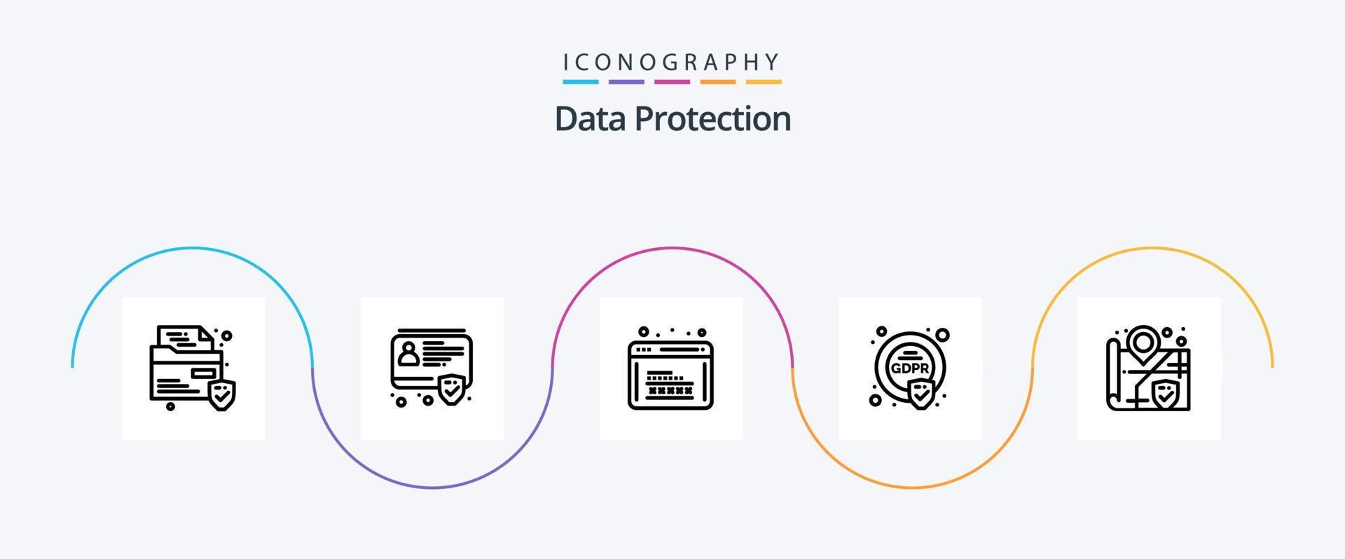 Data Protection Line 5 Icon Pack Including security. gdpr. development. eu. security vector