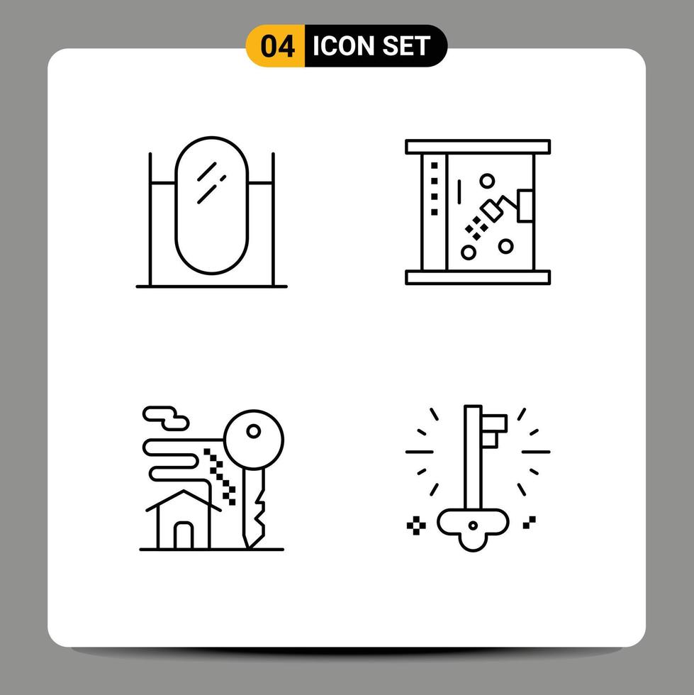Group of 4 Filledline Flat Colors Signs and Symbols for floor key mirror cleaning real estate Editable Vector Design Elements