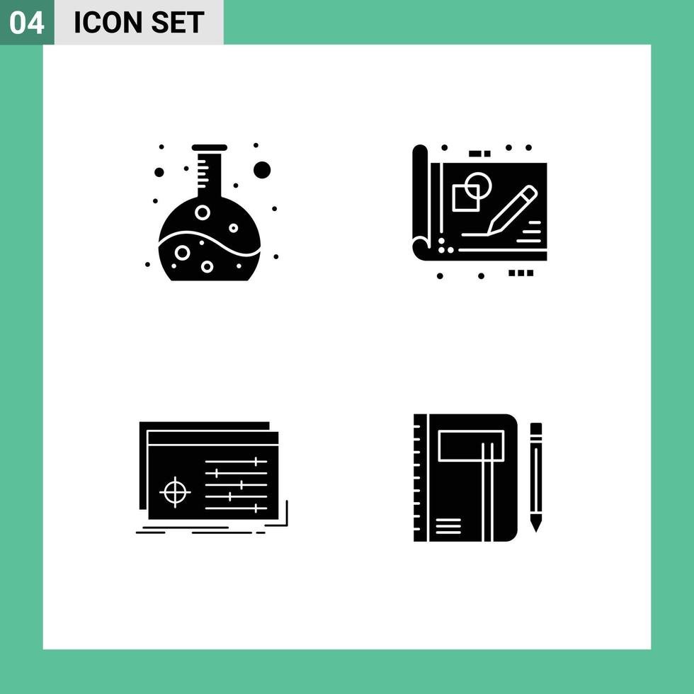 Solid Glyph Pack of 4 Universal Symbols of chemistry object blue print drawing settings Editable Vector Design Elements
