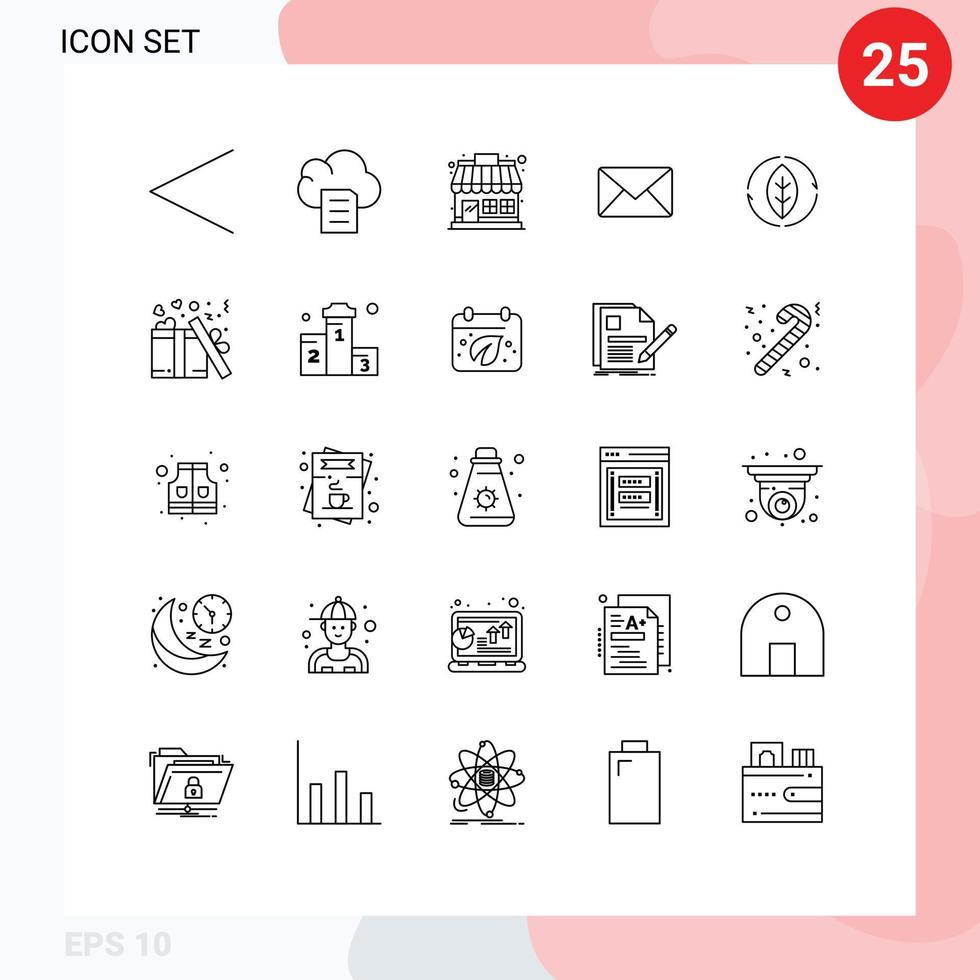 Set of 25 Modern UI Icons Symbols Signs for power green shop energy message Editable Vector Design Elements