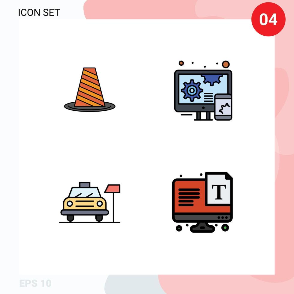 Universal Icon Symbols Group of 4 Modern Filledline Flat Colors of cone car roadblock adaptive hotel Editable Vector Design Elements