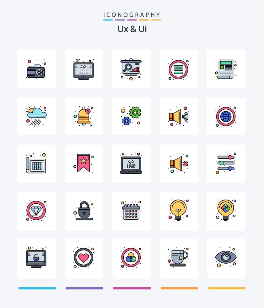 Creative Ux And Ui 25 Line FIlled icon pack  Such As web. content. chart. options. control vector