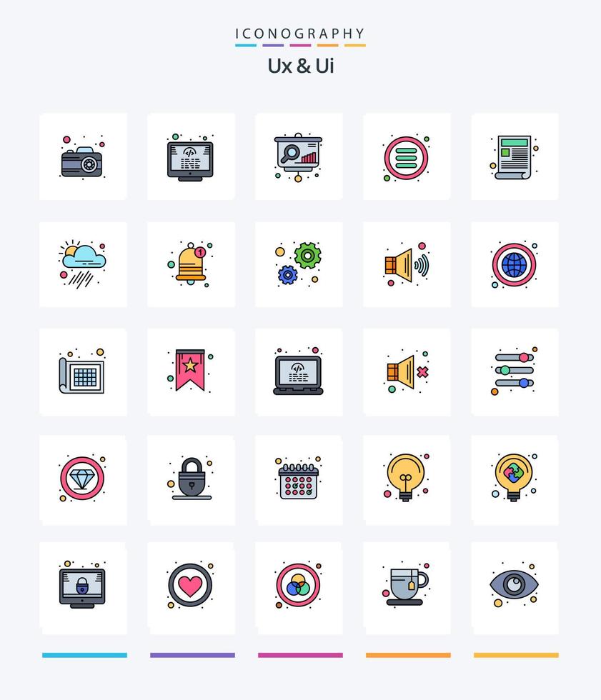 creative ux y ui paquete de iconos rellenos de 25 líneas, como web. contenido. gráfico. opciones control vector