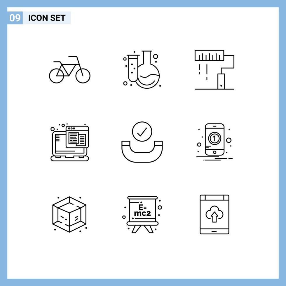 Universal Icon Symbols Group of 9 Modern Outlines of handset call development web web Editable Vector Design Elements