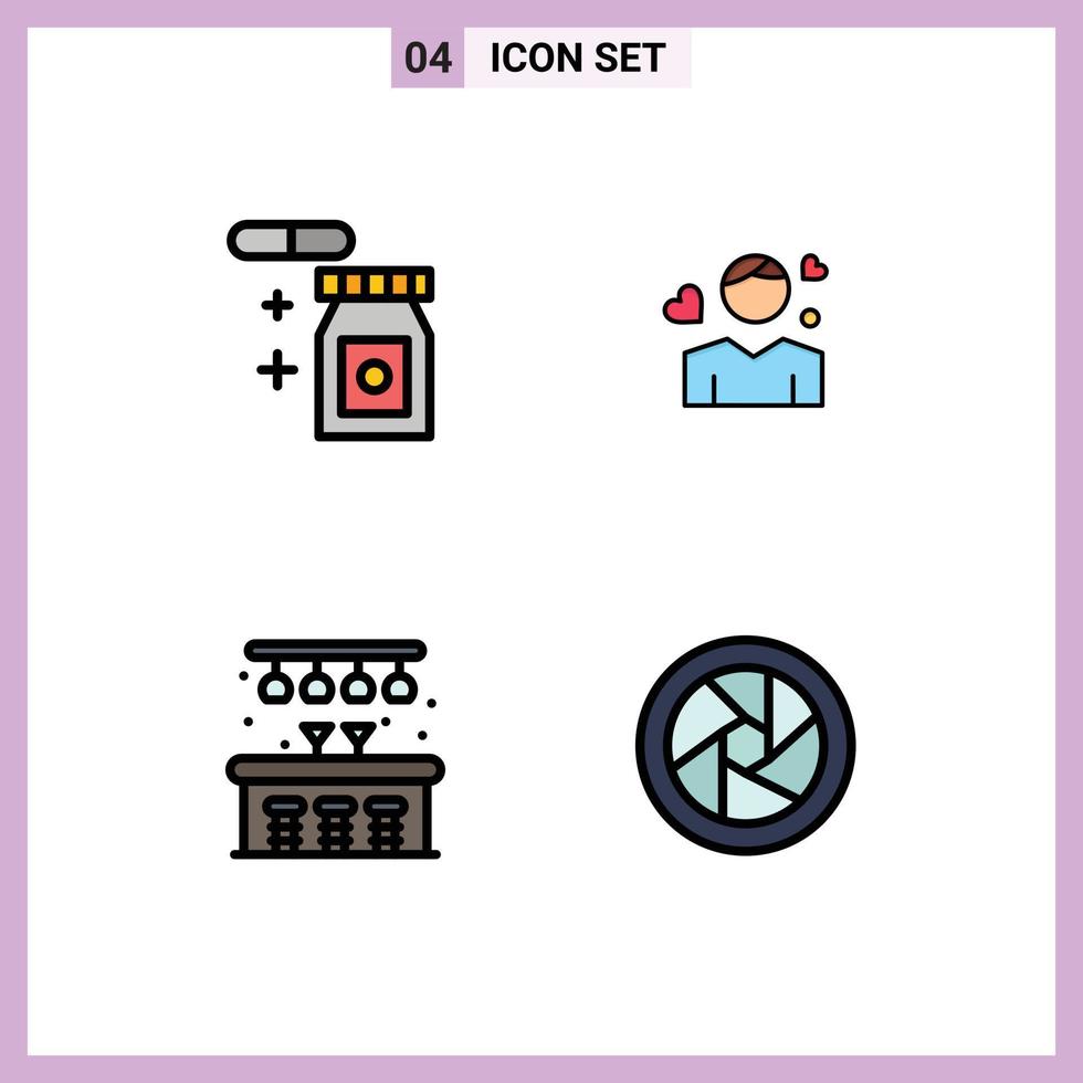 Set of 4 Vector Filledline Flat Colors on Grid for tablet life man person camera accessories Editable Vector Design Elements