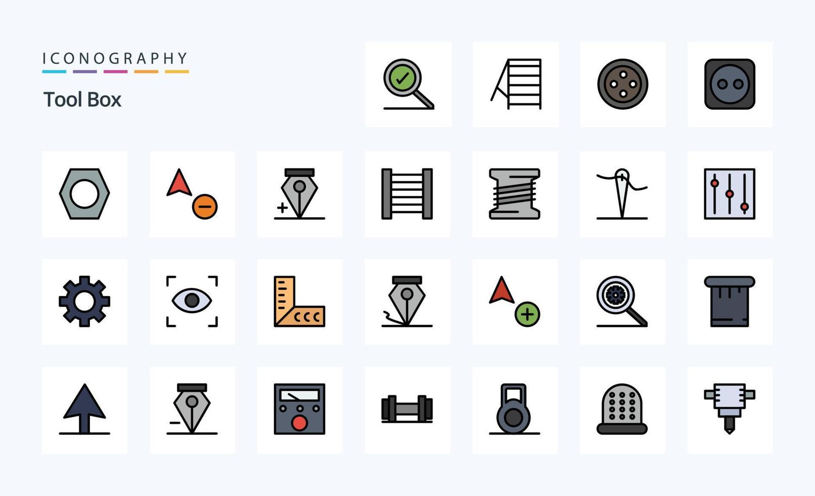 25 Tools Line Filled Style icon pack vector