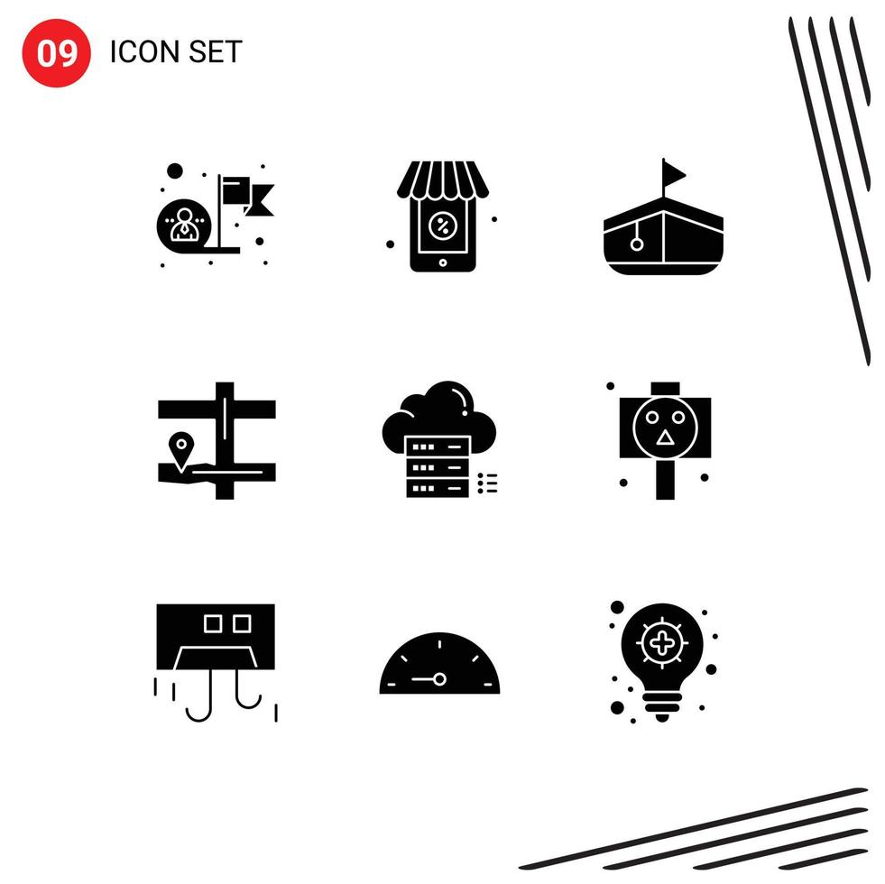 9 Universal Solid Glyph Signs Symbols of cloud online boat sever navigation Editable Vector Design Elements