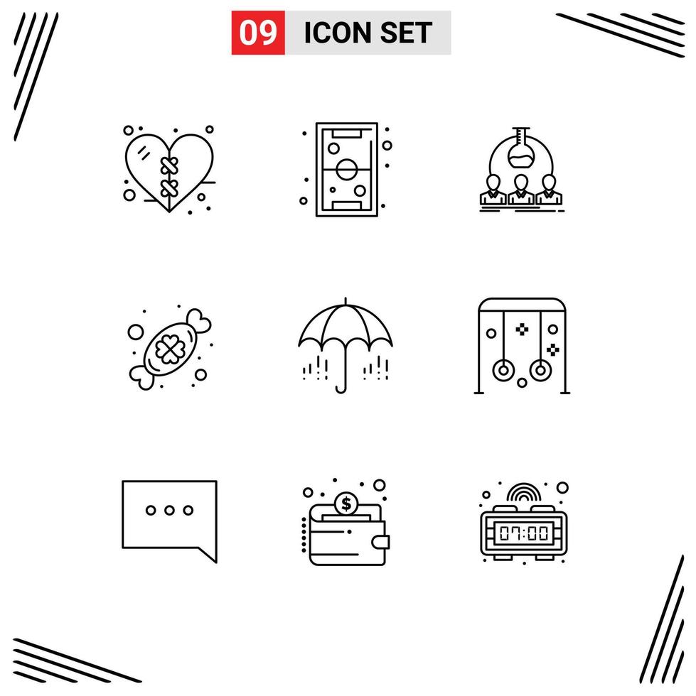 Pictogram Set of 9 Simple Outlines of festival celebrate recreation candy experiment Editable Vector Design Elements