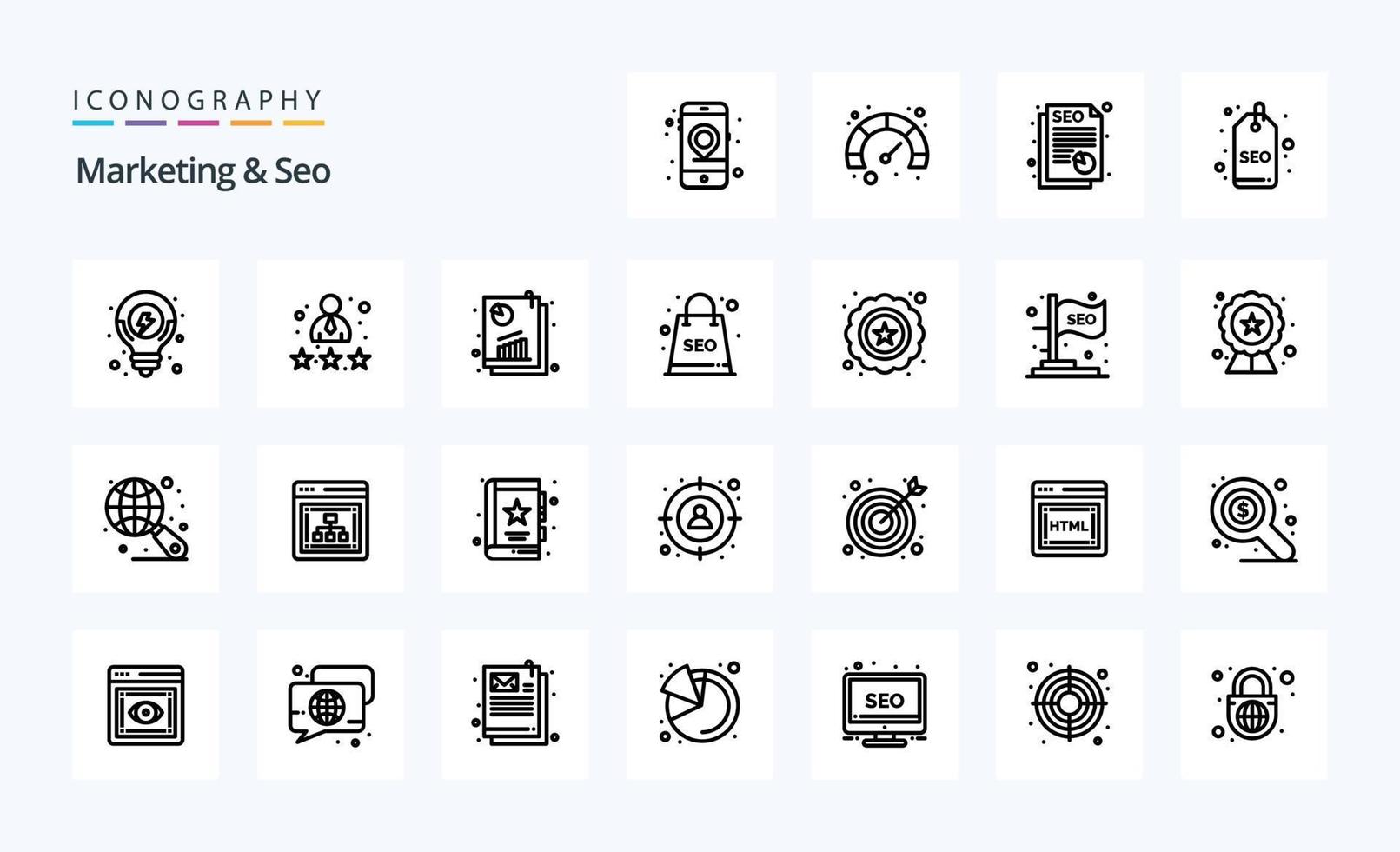 25 Marketing And Seo Line icon pack vector