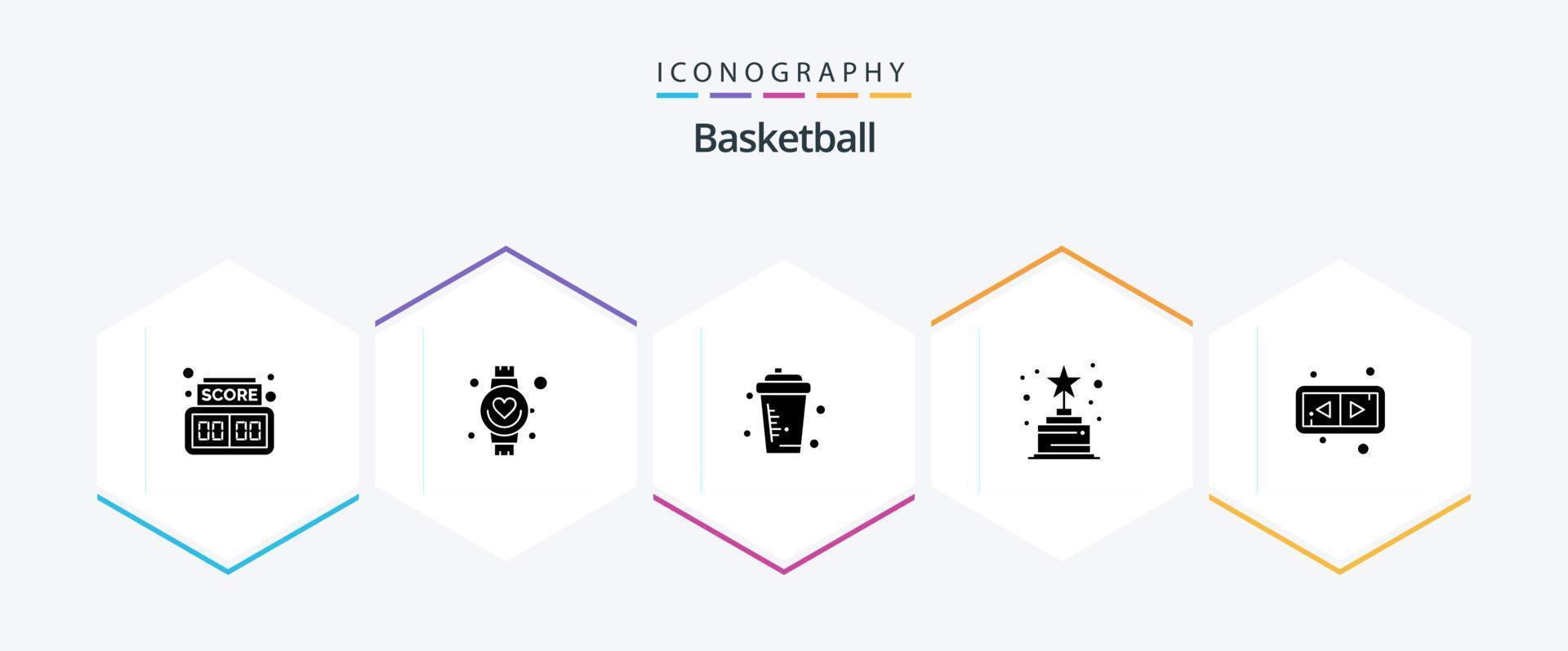 Basketball 25 Glyph icon pack including horizontal. arrows. bottle. trophy. achievement vector