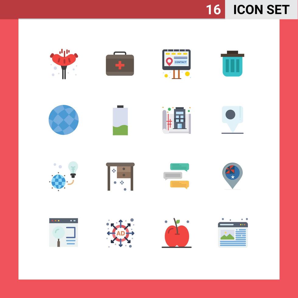 Group of 16 Modern Flat Colors Set for communication dustbin contact container bin Editable Pack of Creative Vector Design Elements