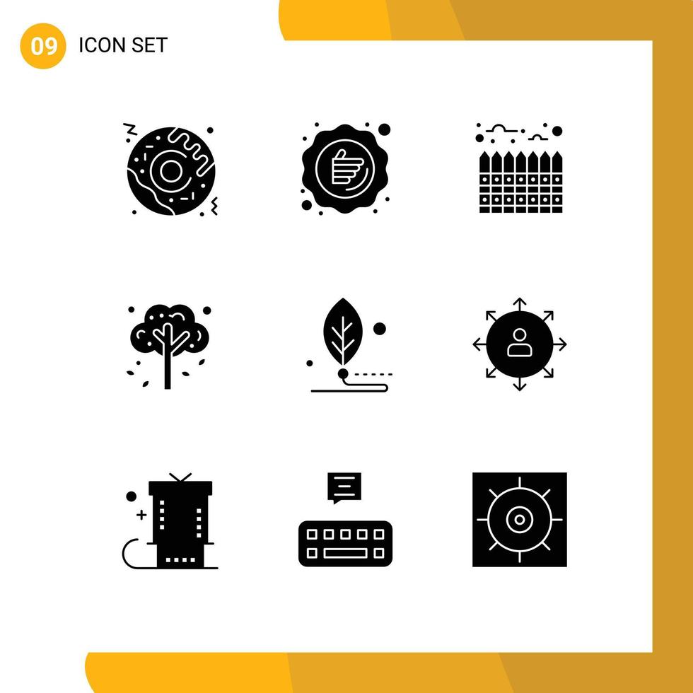 Pack of 9 Modern Solid Glyphs Signs and Symbols for Web Print Media such as biology tree estate plant autumn Editable Vector Design Elements