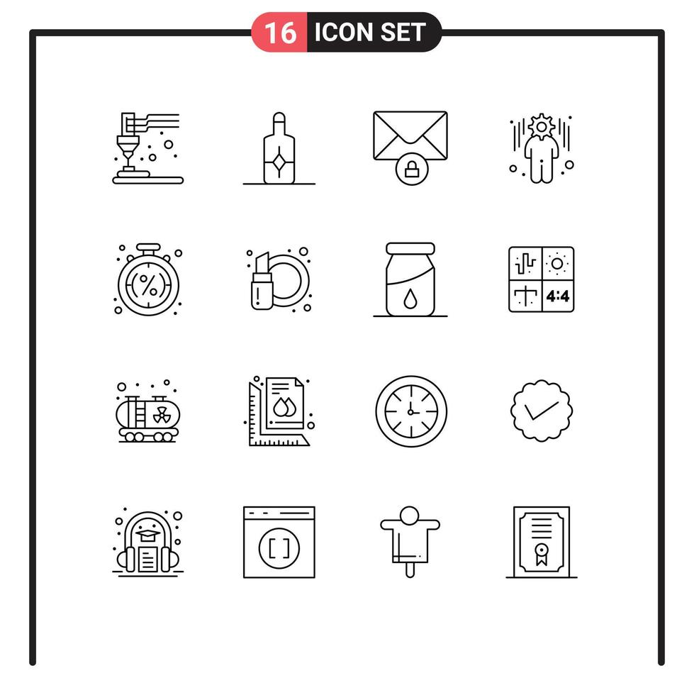 16 Thematic Vector Outlines and Editable Symbols of shopping percentage message money setting Editable Vector Design Elements