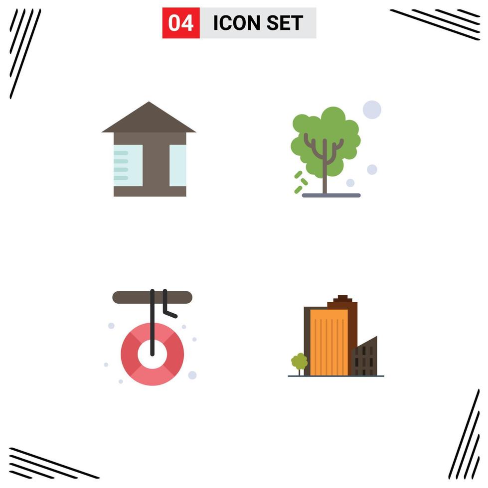 Set of 4 Modern UI Icons Symbols Signs for advertising camping dry tree melting Editable Vector Design Elements