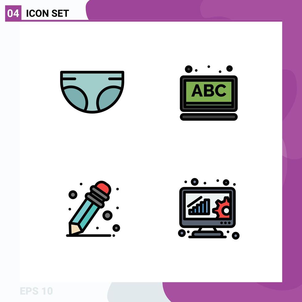 Universal Icon Symbols Group of 4 Modern Filledline Flat Colors of baby school supplies diaper online data analytics Editable Vector Design Elements