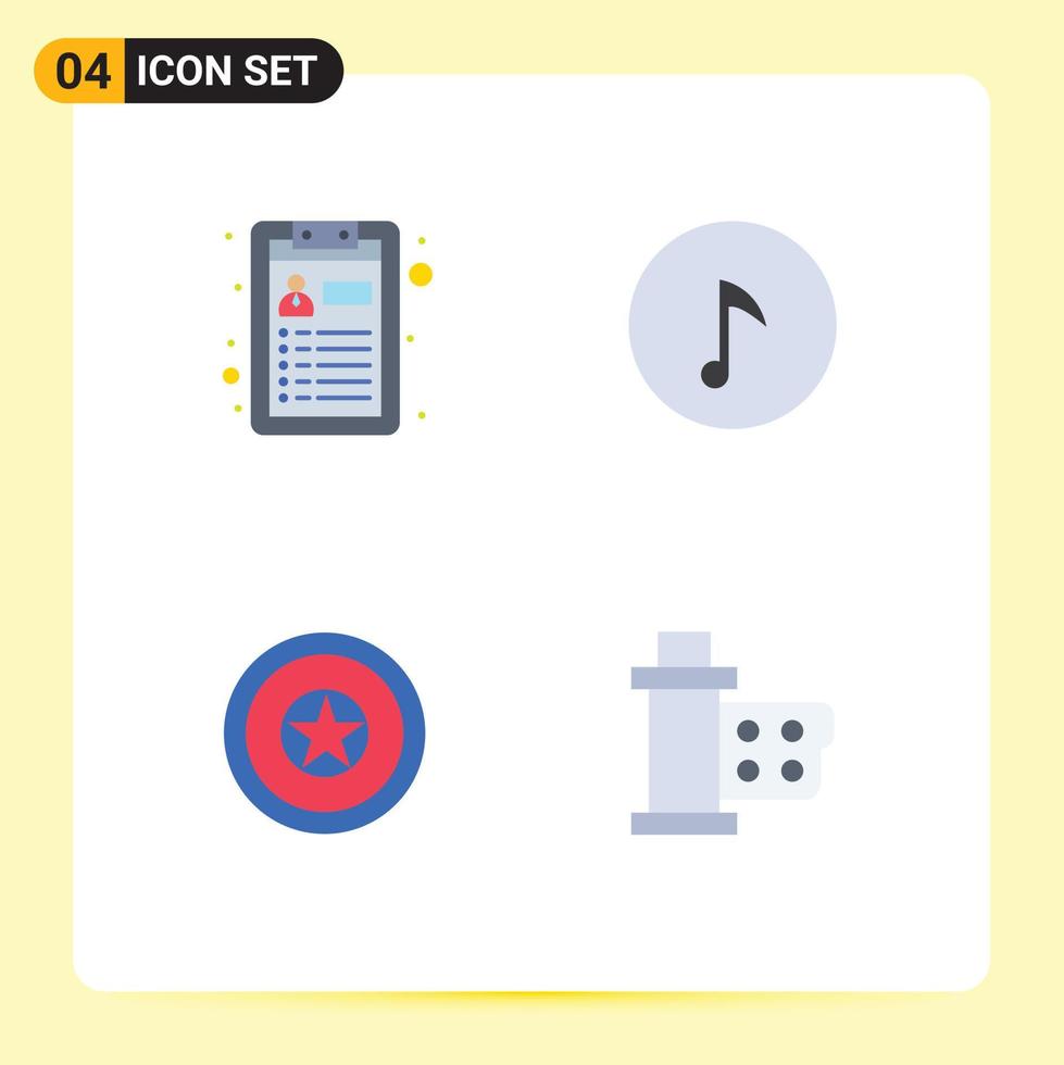4 Thematic Vector Flat Icons and Editable Symbols of cv medal key holiday film Editable Vector Design Elements