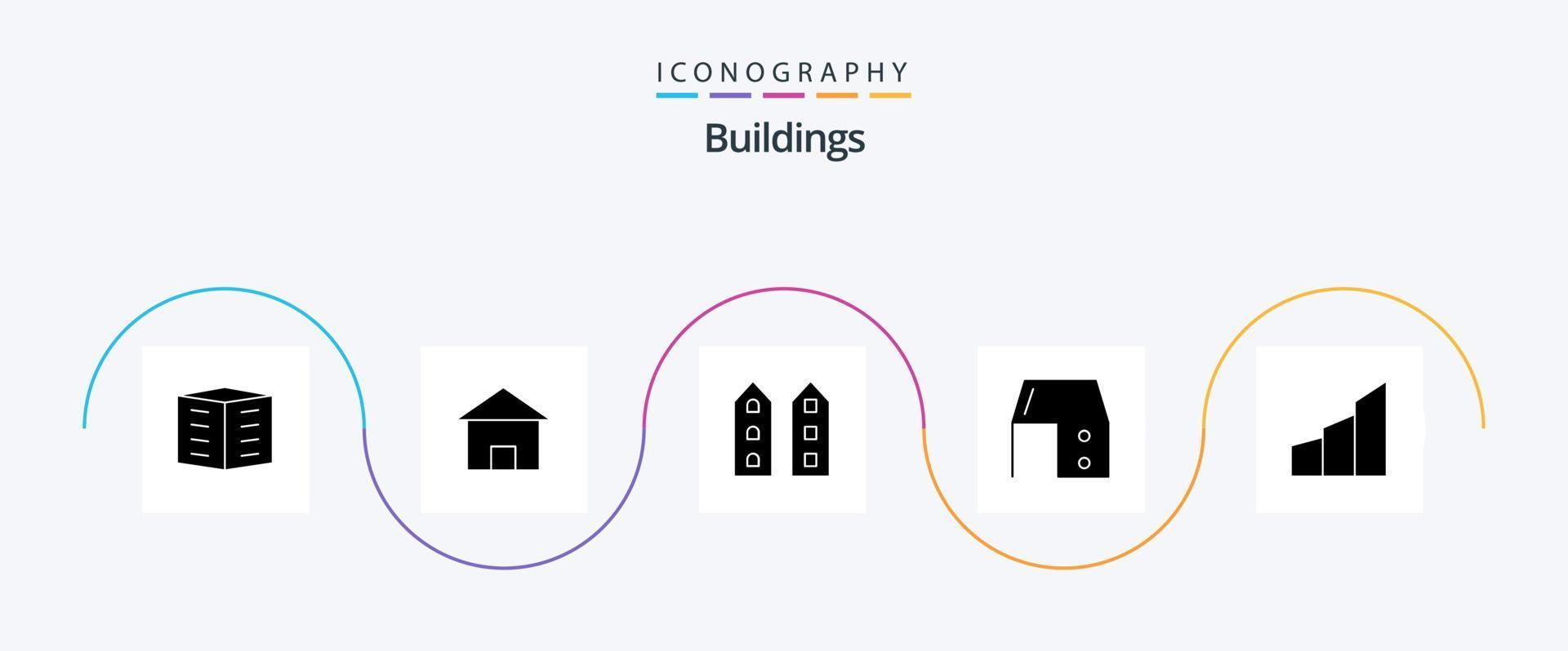 paquete de iconos de glifo 5 de edificios que incluye muebles. oficina. casa. Tienda. frente de la tienda vector